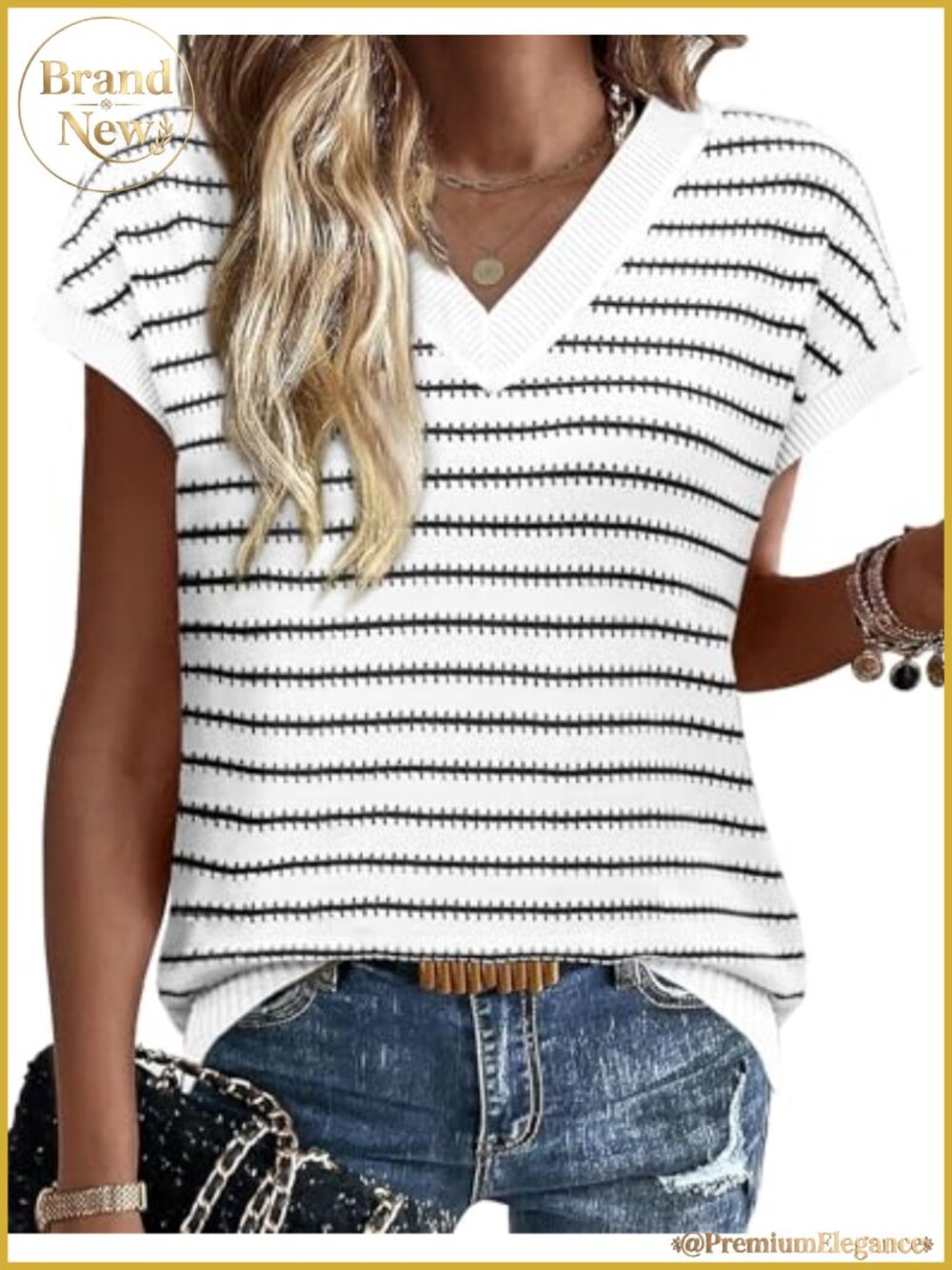 V-Neck Short Sleeve Knit Sweater Vest for Women Summer Fall